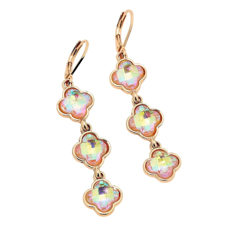Joan Rivers Drop Earrings Crystal Quatrefoil Gold Tone NIB Pouch + Box